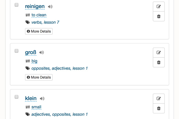 Foreign language words in a word log with tags